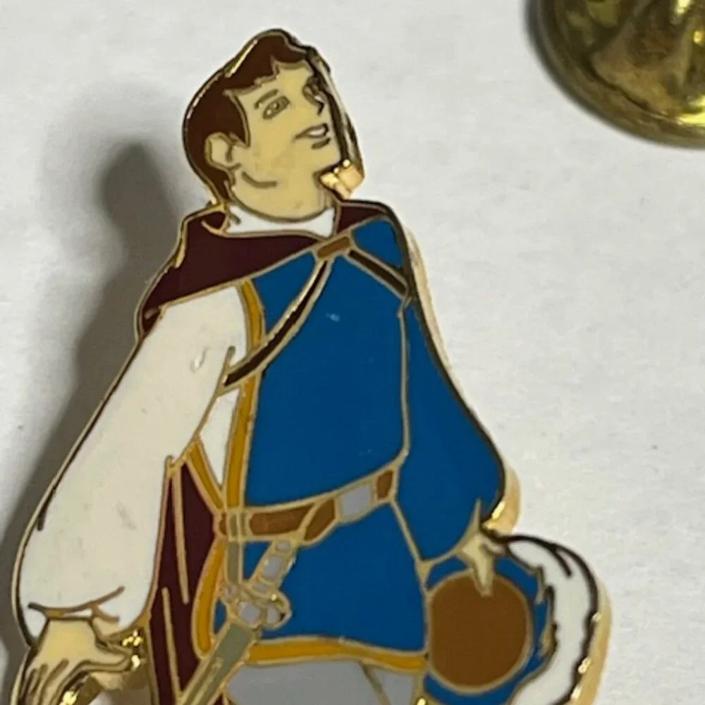 Disney Prince Charming Snow White Lapel Hat Vest Pin Gold Tone 1.75